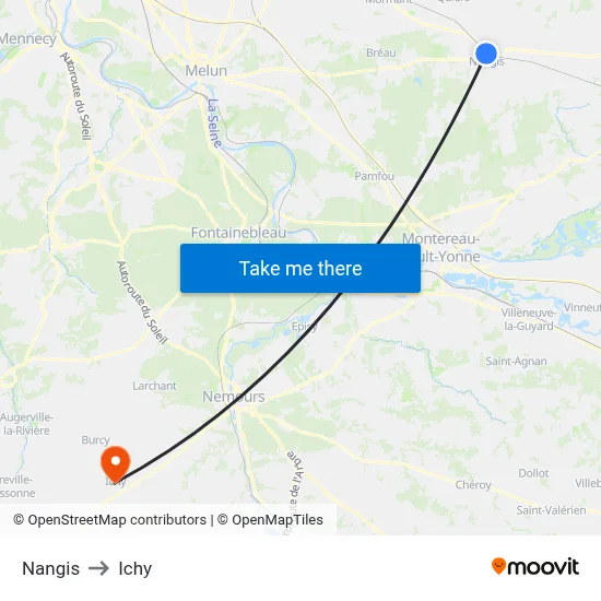 Nangis to Ichy map