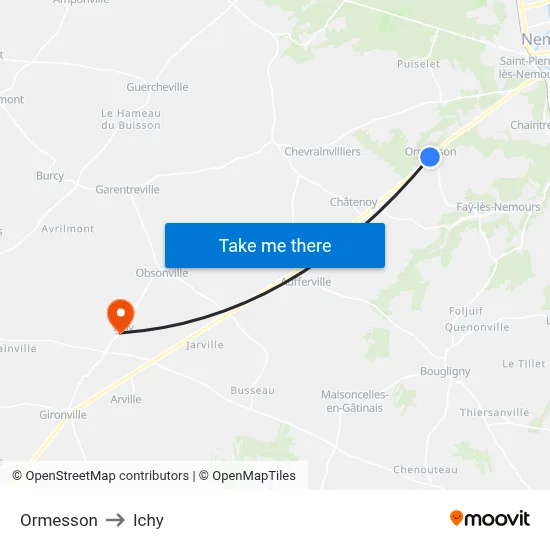 Ormesson to Ichy map