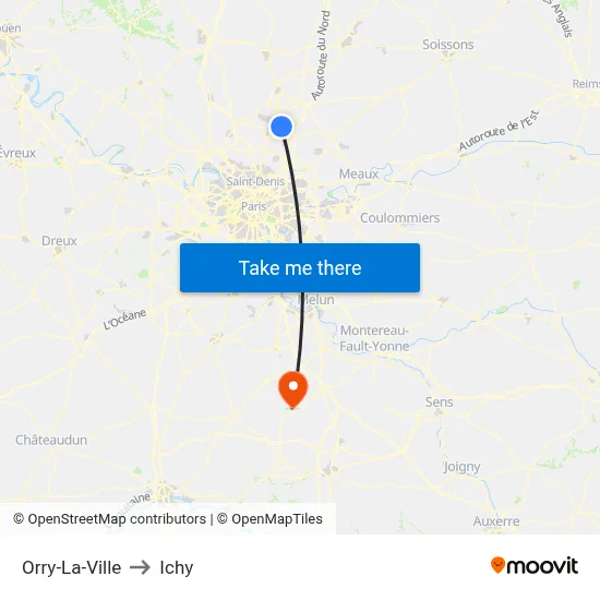 Orry-La-Ville to Ichy map