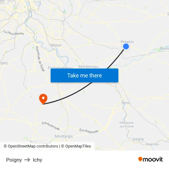 Poigny to Ichy map