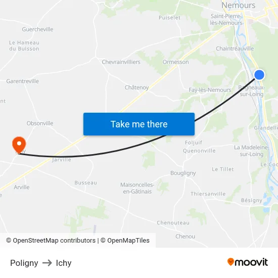 Poligny to Ichy map