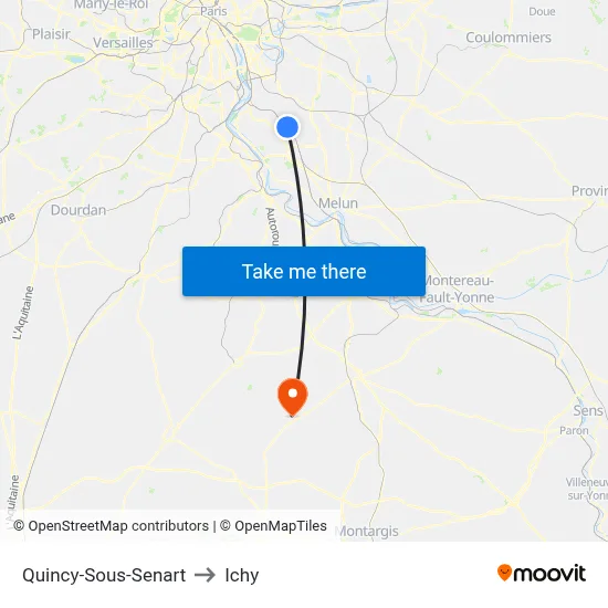 Quincy-Sous-Senart to Ichy map