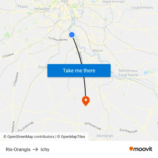 Ris-Orangis to Ichy map