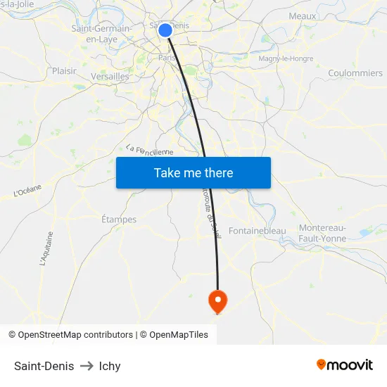 Saint-Denis to Ichy map