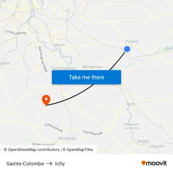 Sainte-Colombe to Ichy map