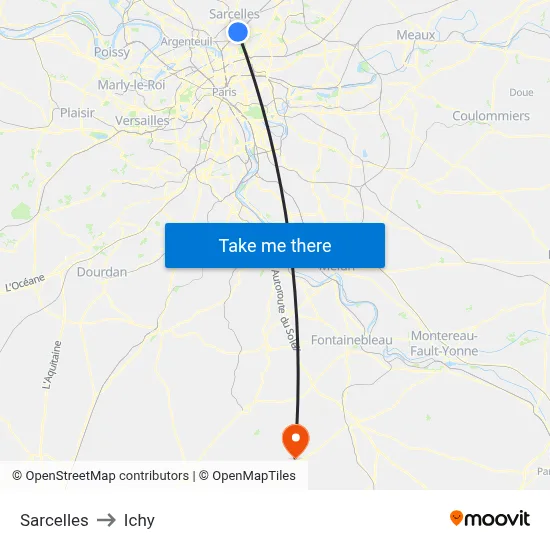 Sarcelles to Ichy map