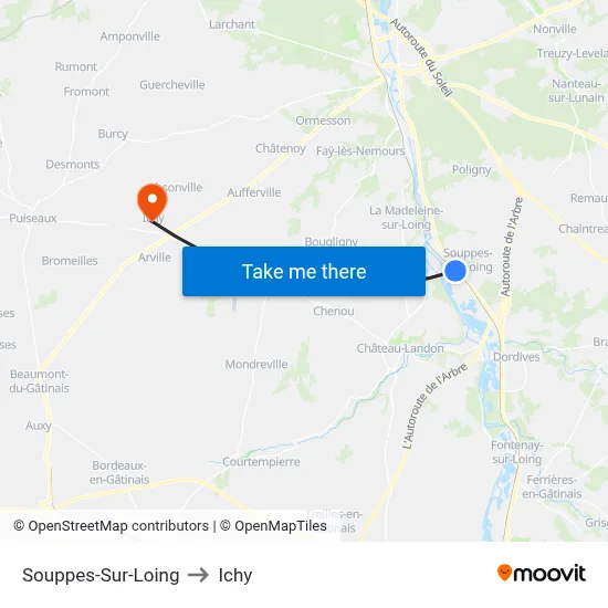 Souppes-Sur-Loing to Ichy map