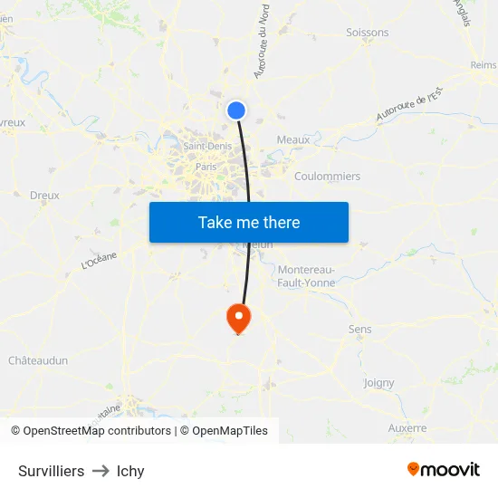 Survilliers to Ichy map