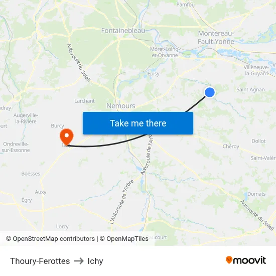 Thoury-Ferottes to Ichy map