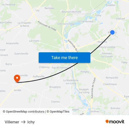Villemer to Ichy map