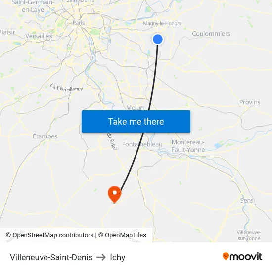 Villeneuve-Saint-Denis to Ichy map