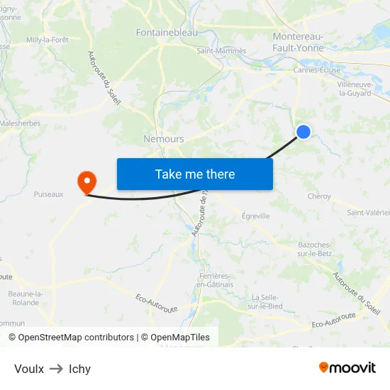 Voulx to Ichy map