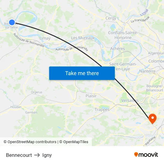 Bennecourt to Igny map