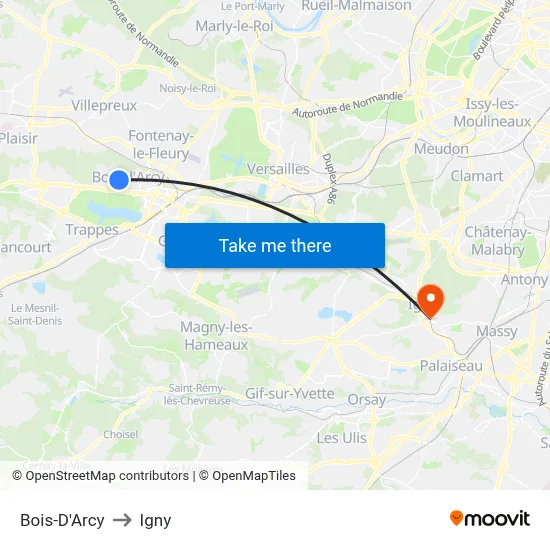 Bois-D'Arcy to Igny map