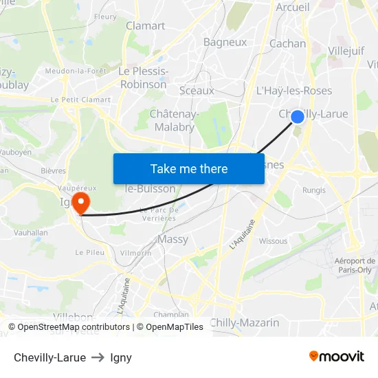 Chevilly-Larue to Igny map