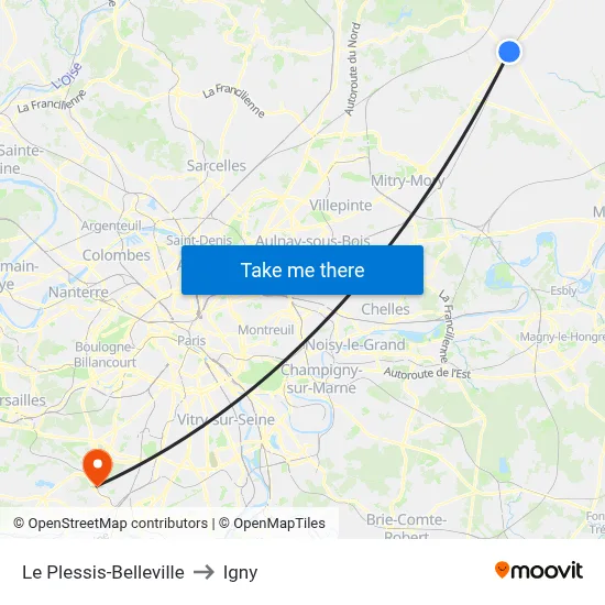 Le Plessis-Belleville to Igny map