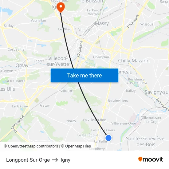 Longpont-Sur-Orge to Igny map