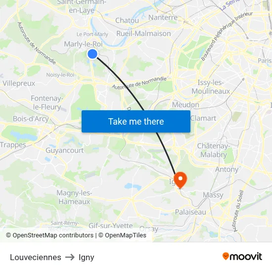 Louveciennes to Igny map