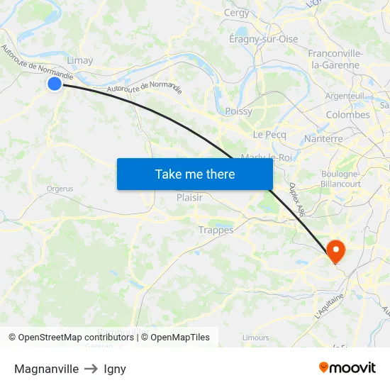 Magnanville to Igny map