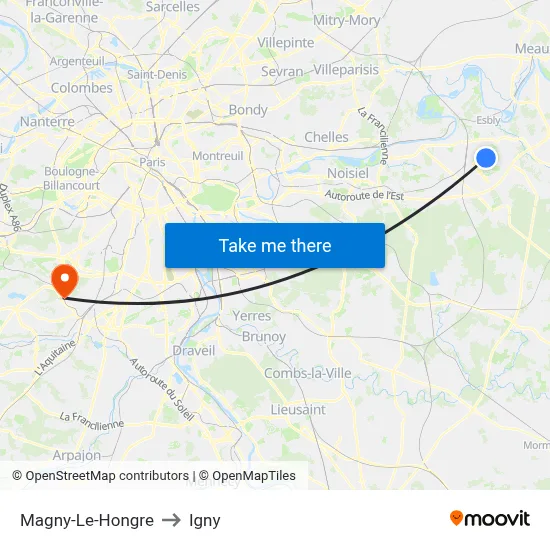 Magny-Le-Hongre to Igny map