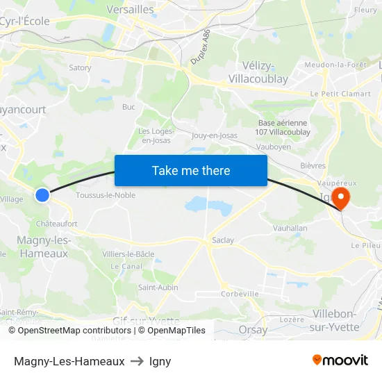 Magny-Les-Hameaux to Igny map