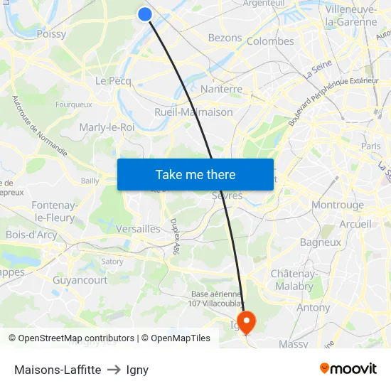 Maisons-Laffitte to Igny map