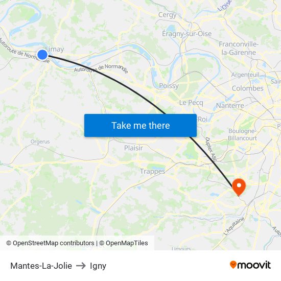 Mantes-La-Jolie to Igny map
