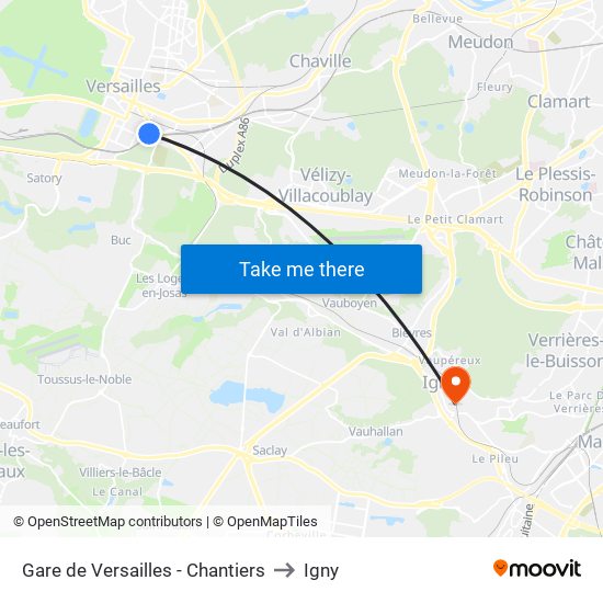 Gare de Versailles - Chantiers to Igny map