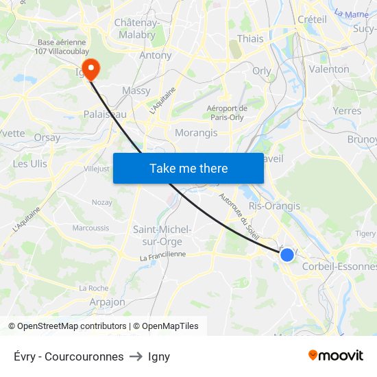 Évry - Courcouronnes to Igny map