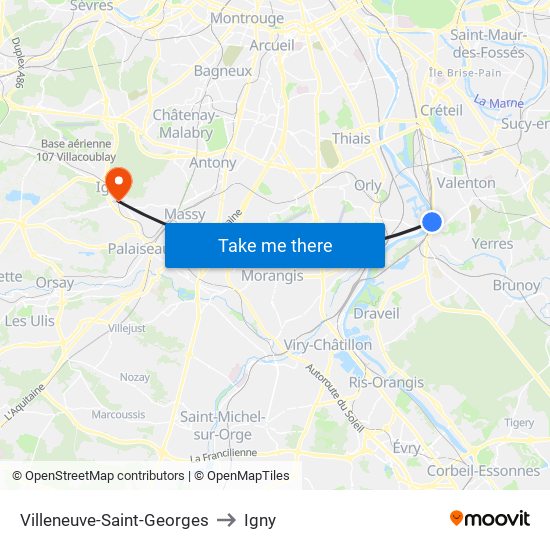 Villeneuve-Saint-Georges to Igny map