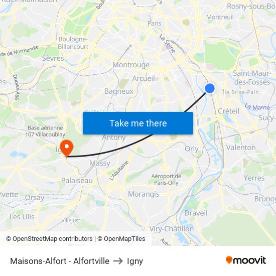 Maisons-Alfort - Alfortville to Igny map
