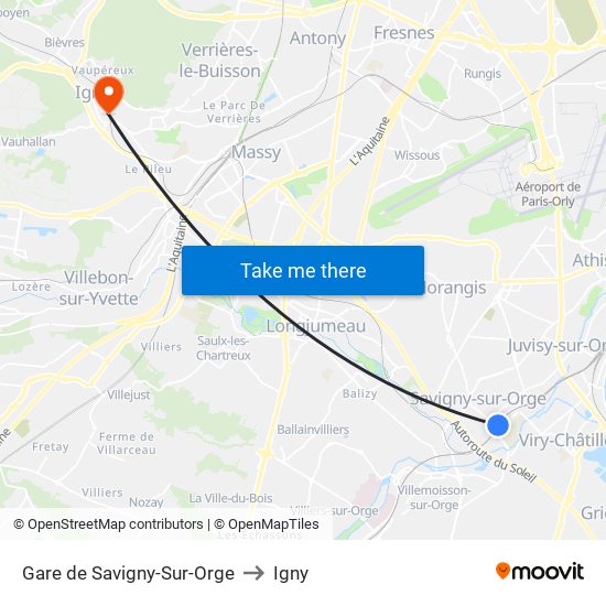 Gare de Savigny-Sur-Orge to Igny map