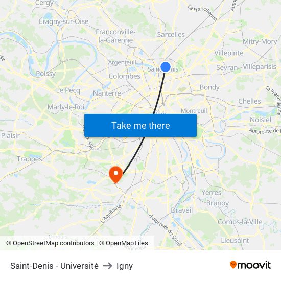 Saint-Denis - Université to Igny map