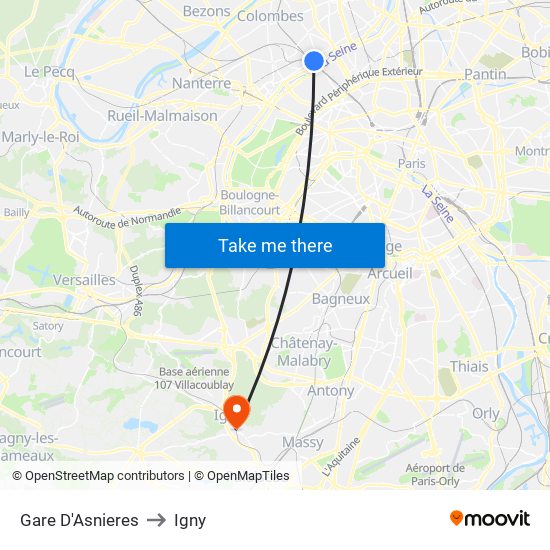 Gare D'Asnieres to Igny map