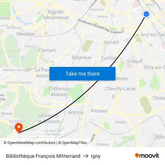 Bibliothèque François Mitterrand to Igny map