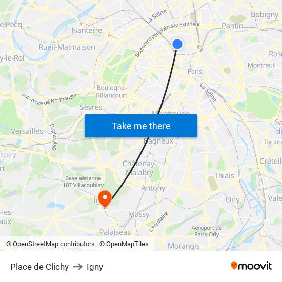 Place de Clichy to Igny map