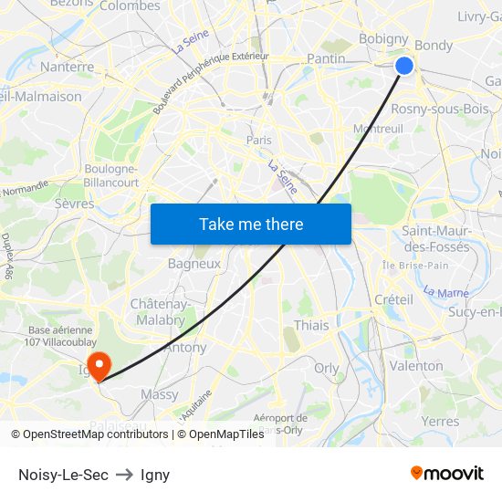 Noisy-Le-Sec to Igny map