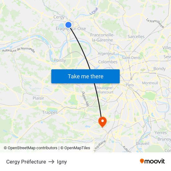 Cergy Préfecture to Igny map