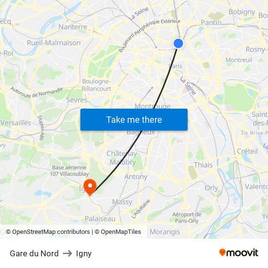Gare du Nord to Igny map