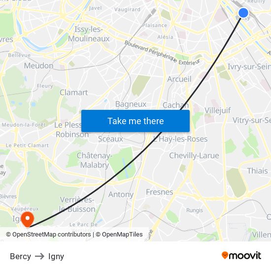 Bercy to Igny map