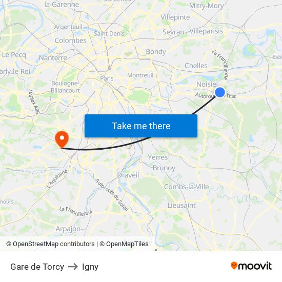 Gare de Torcy to Igny map