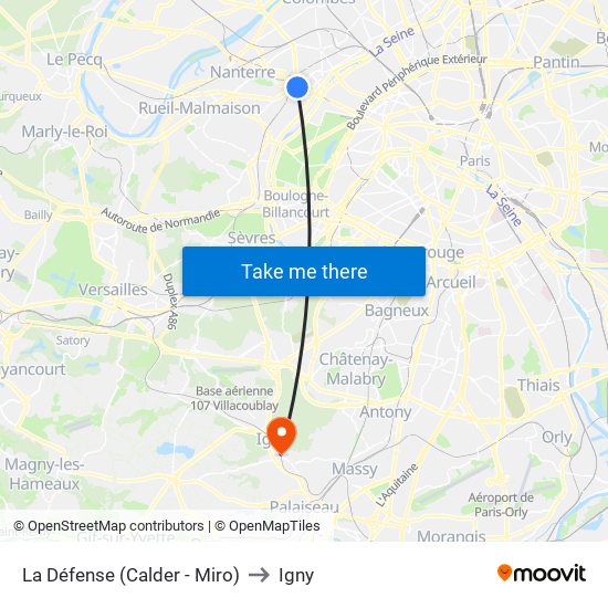 La Défense (Calder - Miro) to Igny map