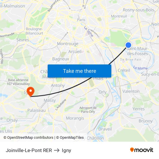 Joinville-Le-Pont RER to Igny map