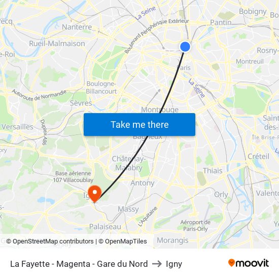 La Fayette - Magenta - Gare du Nord to Igny map