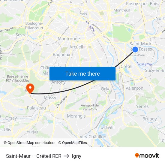 Saint-Maur – Créteil RER to Igny map