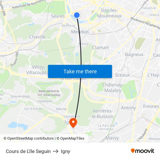 Cours de L'Ile Seguin to Igny map