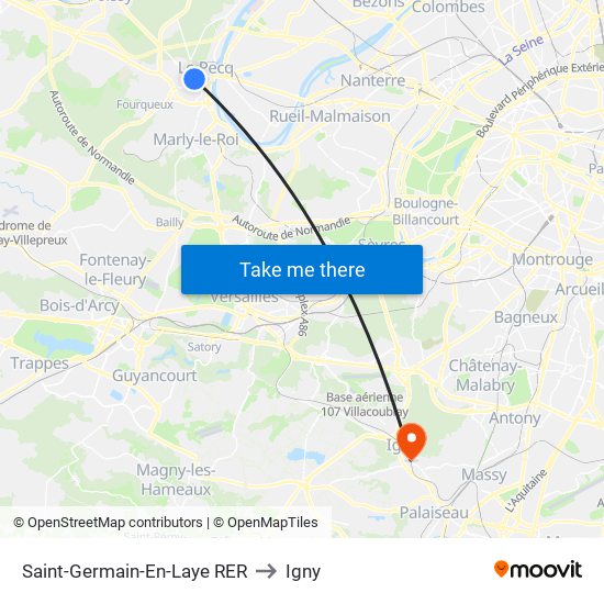 Saint-Germain-En-Laye RER to Igny map