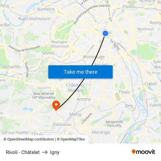 Rivoli - Châtelet to Igny map