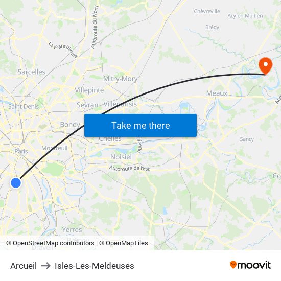 Arcueil to Isles-Les-Meldeuses map