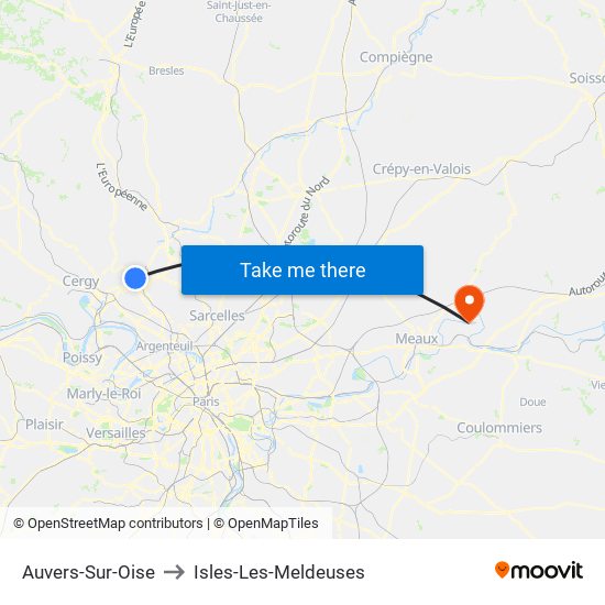 Auvers-Sur-Oise to Isles-Les-Meldeuses map